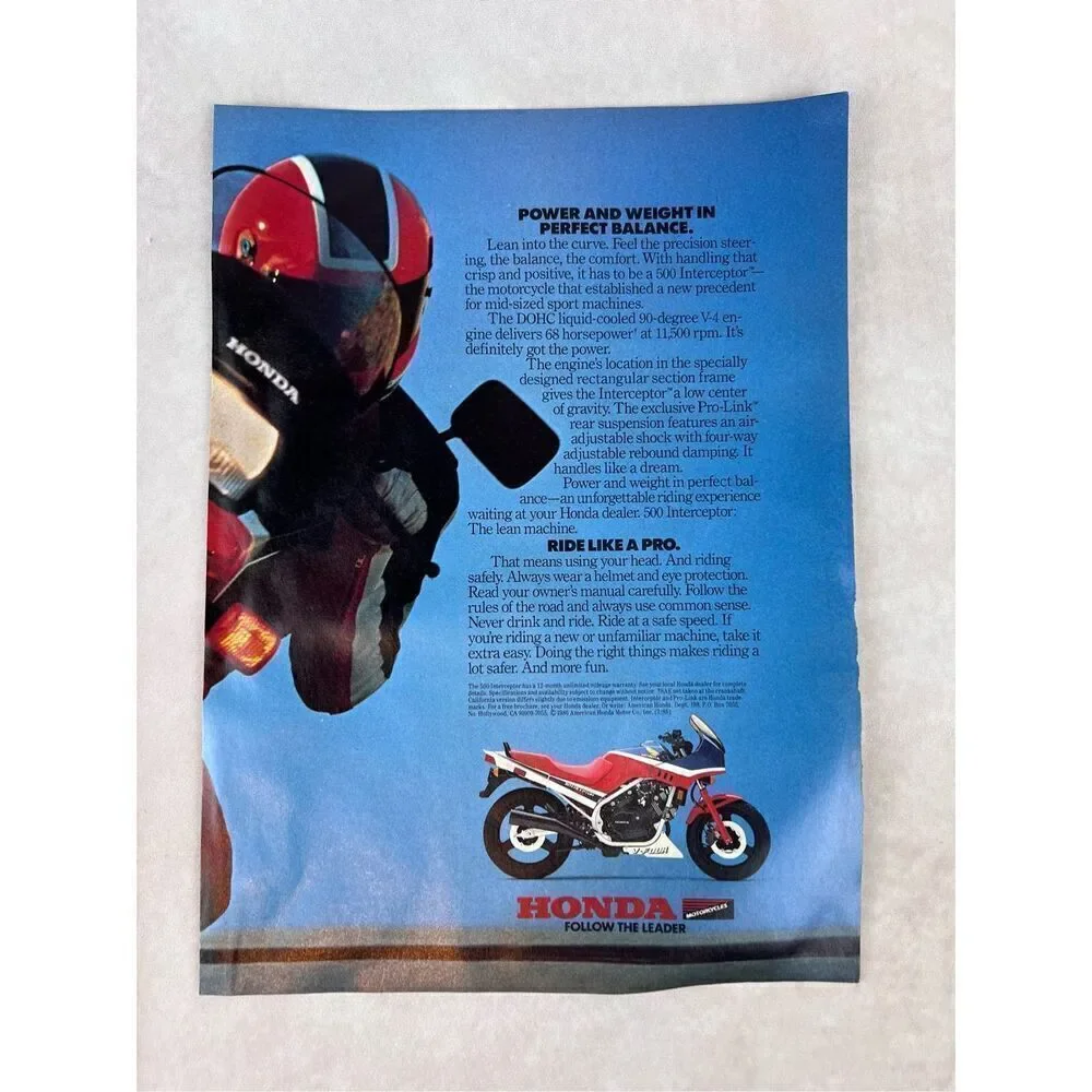 Vintage 1985 Honda Motorcycle Print-Ad